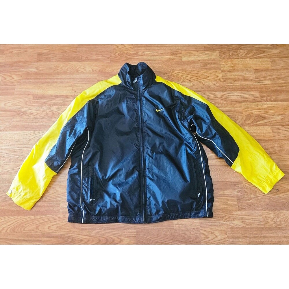 Vintage Nike Windbreaker 90s Mens XL Black Yellow Full Zip Jacket White Tag